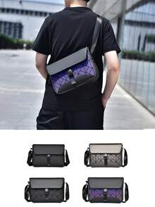 2025年新款菱形图案男士单肩包，时尚斜挎胸包，百搭男士手提包 - 彩色 - 查看 1