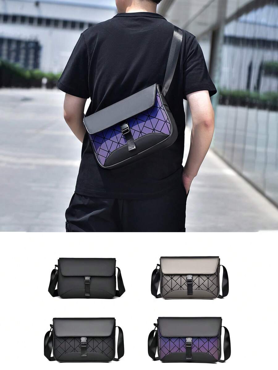 2025年新款菱形图案男士单肩包，时尚斜挎胸包，百搭男士手提包 - 彩色 - 查看 1