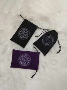 1 pieza Bolsa de almacenamiento de cartas de tarot, con patrón de pentágono, bolsa de terciopelo negro con cordón, bolsa de terciopelo para guardar cartas, bolsa de almacenamiento para vacaciones, bolsa para joyas - Multicolor - Ver 2