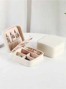 1 件带镜子的珠宝收纳盒，便携式拉链珠宝盒，旅行珠宝收纳盒，用于存放戒指、吊坠、耳环、项链、手镯、女士礼品盒。