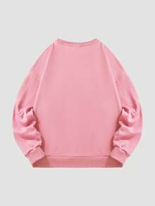Love Mark English Pattern Print-, Women's Curve oversize Solid Color Crew Neck Sweatshirt, Cotton Women's Sweatshirt, Autumn Holiday Vacation, Suitable for Outdoor Sportswear, Autumn and Winter Home Daily Casual Women's Clothing, Long Sleeve Tops, Couple's Model, Suitable for Matching/Office/Home/Street/Girls/Children's Clothing/Couple's Model/Parenting/Couple's Model/Parenting/ - 多色1 - 查看 4