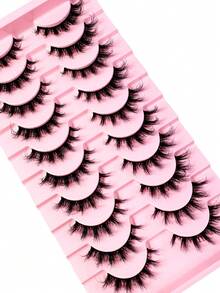 New High Quality 10Pairs 3D Shorte Mink Lashes Natural Fluffy False Eyelashes Long Strip Cat Eye Eyelashes 8D Dramatic Volume DD Curly Fairy Lashes - 黑色 - 查看 5