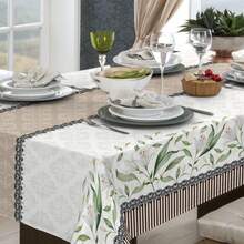 Rustic Oxford Luxury Linen Tablecloth 4/6/8 Seats Various Prints - WHITE FLOWERS - View 2