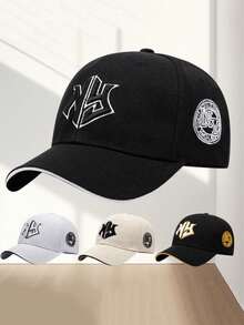 1 件男女通用休闲纯色字母刺绣棒球帽，涤纶后扣帽，适合户外活动和日常穿着