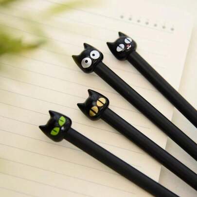 4/8/10/12/16支装 Expression Cat 签名笔 大眼睛黑猫玩偶中性笔 0.5mm 黑色中性笔，万圣节、圣诞节奖品、礼物