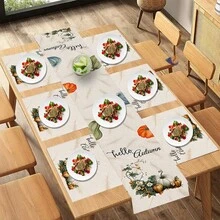 Un conjunto de 4/6 manteles individuales y 1 pieza de camino de mesa, con diseños de calabaza de otoño y hojas de arce. Manteles, individuales y decoraciones para platos adecuados para la cocina, decoración del hogar en estilo rural y reuniones familiares. Apropiado para cenas, fiestas, reuniones y regalos festivos, es una opción ideal para regalos de otoño. - Multicolor - Ver 9