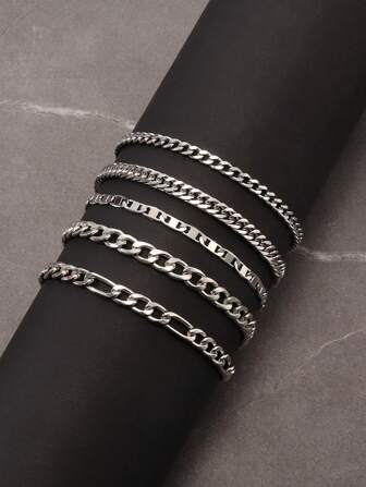 Set de 5 piezas de pulseras minimalistas de acero inoxidable para hombres, adecuado para uso diario unisex