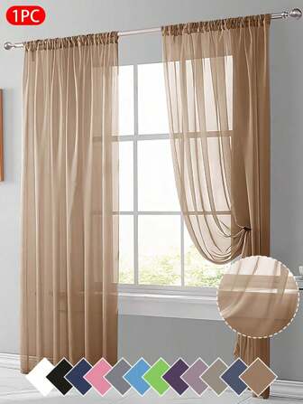 1 st. transparent voilegardin, lätt genomskinligt tyg, solskydd och värmeisolering, stångficka upptill, bra drapering, lämplig för vardagsrum, sovrum, balkongdekor | Höstdekor, rumsdekor