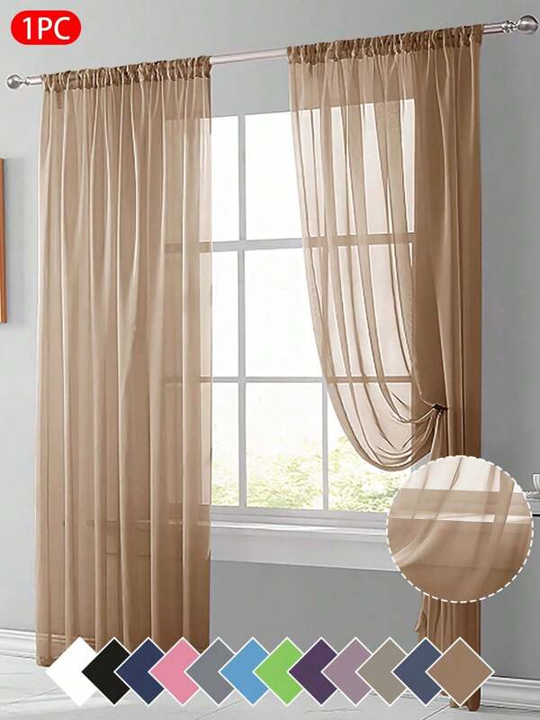 1pc Sheer Voile Curtain, Lightweight Translucent Fabric, Sun Blocking & Heat Insulation, Rod Pocket Top Design, Good Drapability, Suitable For Living Room, Bedroom, Balcony Decor | Autumn Decor, Room Decor