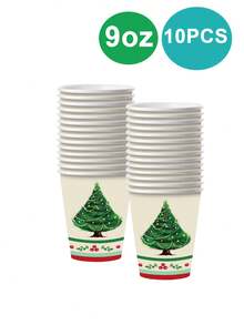 10pcs Christmas Party Disposable Tableware Set, Christmas Tree Disposable Tableware Includes: Paper Plate, Dessert Plate And Napkin, Perfect For Christmas Party Decoration