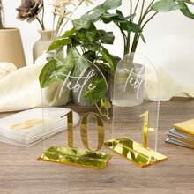 1 Set Of Acrylic Table Seating Cards/Wedding Table Numbers With Stands, Featuring Elegant Gold-Colored Numbers Measuring 10*15 Cm. Crafted From Durable, Thickened Acrylic Material, Ideal For Wedding Banquets, Birthdays, Anniversary Celebrations, And Centerpiece Decorations - Multicolor - View 8