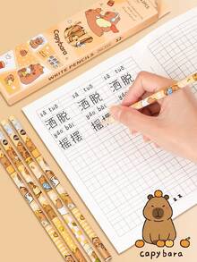 3 peças/6 peças/12 peças/24 peças Caixa de Lápis HB (1 Caixa com 12 Peças), Caderno Fofo de Capivara, Conjunto Combinado, Lápis Sem Chumbo Seguros para Crianças, Papelaria Específica para Escola Primária, Adequado para Escolas de Meninos e Meninas, Estudantes, Papelaria, Suprimentos Escolares. Presentes de Aniversário, Natal, Halloween.