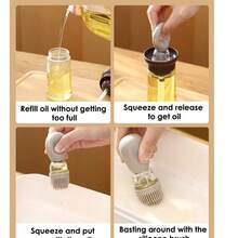 2x Oil Dispenser With Brush 180 Ml, 2-In-1 Glass Oil Storage Bottle With Silicone Brush Dispenser, Olive Oil Dispenser Bottle, Squeeze Dropper For BBQ, Baking & Cooking - Brown - View 9