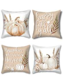 1 buc/4 buc/40 buc față de pernă cu imprimeu de dovleac de toamnă, grâu, frunză de arțar, flori și litere din poliester, 45x45cm, față de pernă decorativă pentru cameră, dormitor, canapea (fără inserție de pernă)