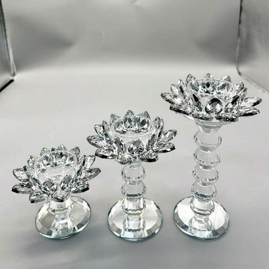 1pc Lotus Candlestick Crystal Ornament, European Style Crystal High Footed Candlestick, Interpreting Western Romantic Style, Western Traditional Crystal Lotus Candlestick, Long Lasting Lamp Candlestick, European And American Style High Footed Candlestick