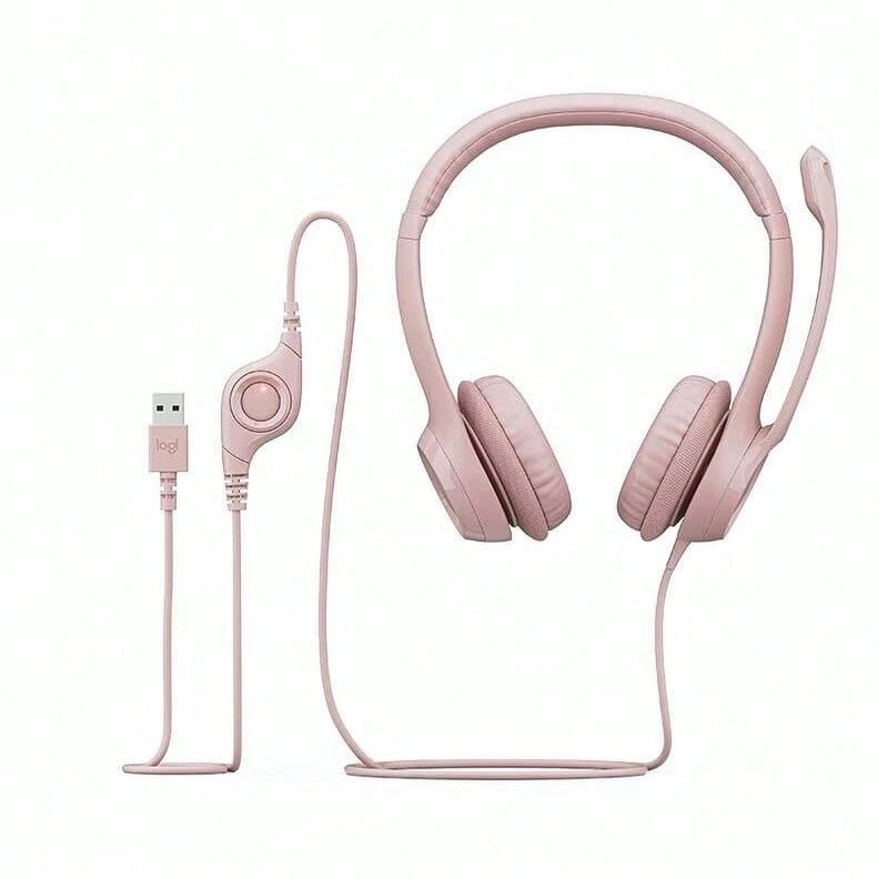 Logitech H390 USB Noise-Cancelling Headset With Rotating Omnidirectional Microphone, In-Line Volume Control, Comfortable Headband + Breathable Ear Pads, Essential For Online Class Call Centers, Pink - Pink - View 1