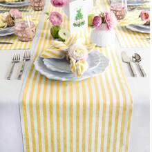 1pc Vibrant Yellow & White Striped Table Runner - Texture Polyester Rectangular Tablecloth For Dining Tables, Coffee Tables, Home Decor - Durable Kitchen & Restaurant Decorative Accent, Dining Table Decoration - Multicolor - View 10