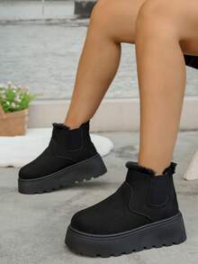 Giày bốt đi tuyết mềm mại, ấm áp, chống lạnh, thoải mái, mềm mại, đa năng, màu trơn, mùa đông 2025 - màu đen - Xem 2