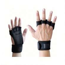 Guantes sin dedos transpirables unisex, adecuados para levantamiento de pesas y entrenamiento, con correa de muñeca ajustable, malla de poliéster transpirable, accesorios de gimnasio - negro - Ver 1