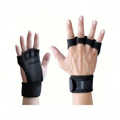 Guantes sin dedos transpirables unisex, ideales para levantamiento de pesas y entrenamiento físico, con correa de muñeca ajustable, malla de poliéster transpirable, accesorios de gimnasio