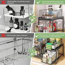 Organizador de Fregadero De , Organizador de Debajo del Fregadero Ajustable, Estante Almacenamiento Bajo el Fregadero Acero Inoxidable, Ideal Para Fregaderos, Armarios, Cocinas o Baños - Negro - Ver 5