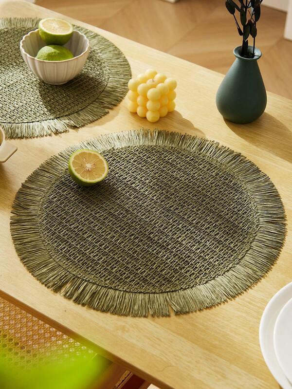 1-8 قطعة من أطباق الطعام المستديرة ذات شكل عباد الشمس بحواف ملونة من الورق الأخضر الزيتوني، حصيرات عزل حراري للديكور اليومي