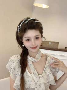 1 件/4 件女士可折叠珍珠头带，可调节发带防滑手柄，旅行洗脸和化妆发饰，韩式优雅头带，返校，头饰 - 彩色 - 查看 4