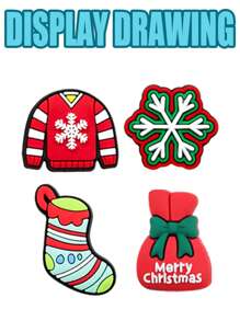 16 件圣诞系列，圣诞主题鞋靴装饰配件，PVC 装饰衣架，可拆卸塑料 DIY 零件，涵盖经典圣诞元素，如圣诞树、雪人、驯鹿、圣诞袜、圣诞毛衣等节日圣诞老人和雪人图案 - 綠色 - 查看 8