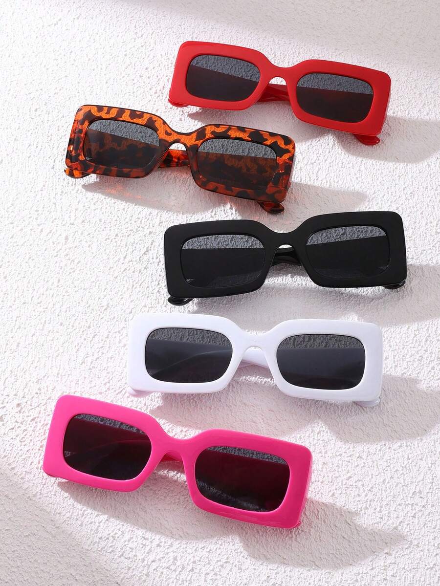 5 Peças Óculos de Moda Retangulares Femininos, Óculos de Sol Elegantes e Casuais Coloridos, Feitos de Materiais de Alta Qualidade, Confortáveis de Usar, Adequados para Festas, Festivais, Viagens ao Ar Livre, Caminhadas, Fotografia, Vestuário Feminino, Presentes de Negócios Casuais, Acessórios de Praia, com Função de Proteção contra Vento e Areia, Uso em Todas as Estações. Formato Retangular