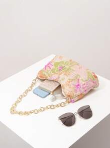 闪亮彩色亮片单肩包、花卉包、亮片包、新娘派对、金属链女士手提包、舞会包、舞会配饰、优雅女士包、婚礼用品、闪光舞会钱包（图案随机） - 彩色 - 查看 7