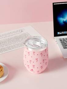 1pc 340ml/12oz Double Wall Stainless Steel Vacuum Insulated Egg-Shaped Cup, Suitable For Home, Office, Outdoor Travel, Sports, Also As A Gift - Pink Bow - View 7