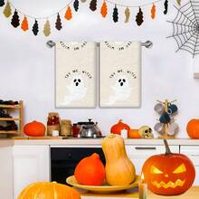 2/4 Paños de cocina con estampado de fantasmas, Halloween, súper absorbentes de microfibra moderna, paños de cocina para cocinar y hornear, paños de cocina estampados, trapos de limpieza, toallas de mano, súper suaves y muy absorbentes, gran regalo para vecinos, madres, amigos, cumpleaños, Halloween, inauguración de la casa, decoración de cocina, artículos esenciales para el hogar