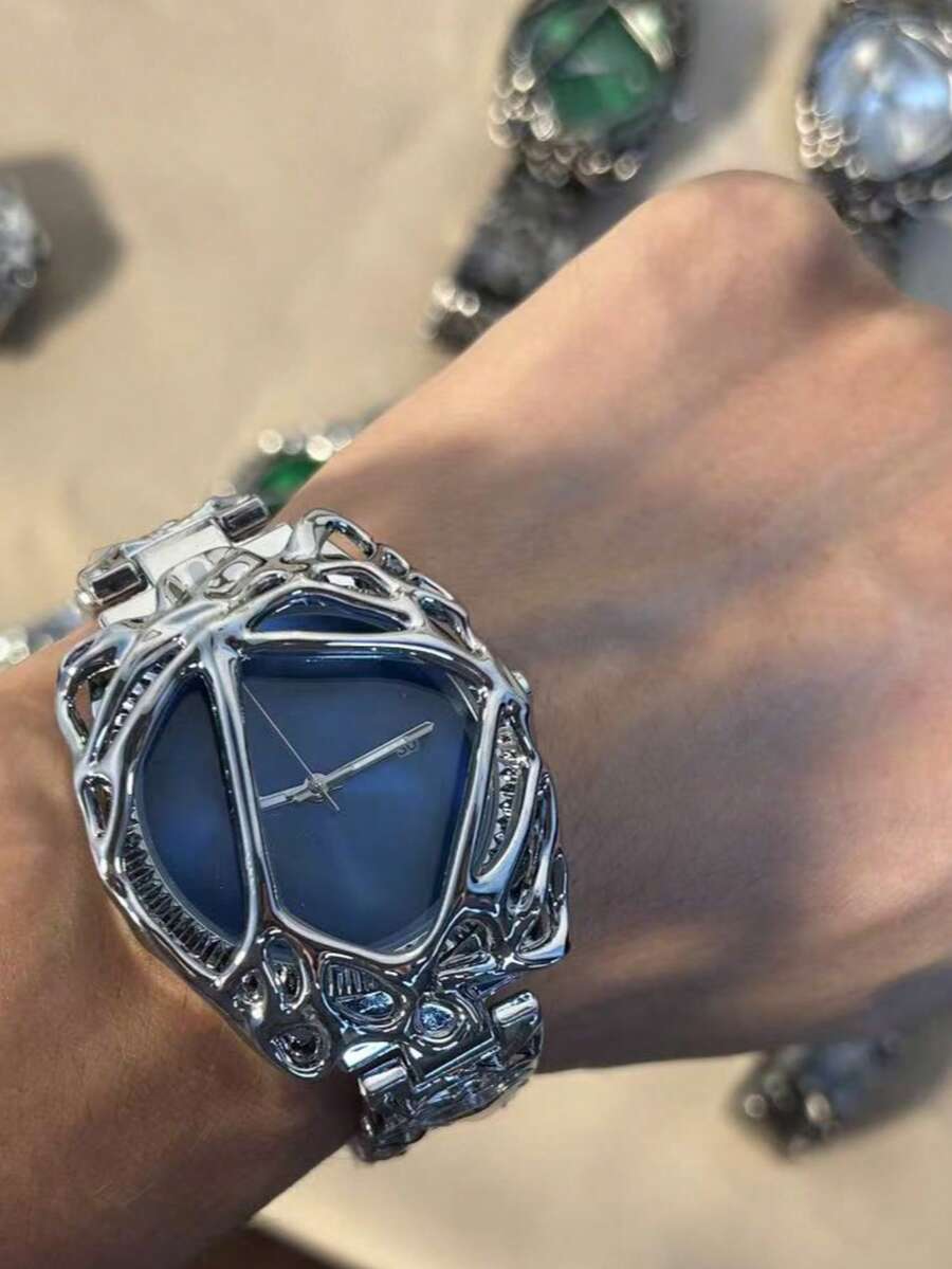 1 件 Y2K 复古蜘蛛网外星人小众高端复古防水男士石英手表 - 黑色 - 查看 1