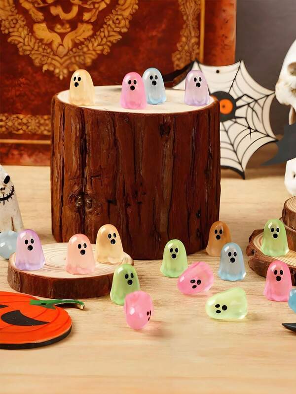 10/20pcs Luminous Multicolor Halloween Mini Resin Ghost, Glow In The Dark Miniature Ghost Figurines Tiny Ghost Ornaments For Halloween Decoration, DIY Fairy Garden, Glass Container, Potted Plant Decor, Micro Landscape Craft, Garden Decoration, Car Interior Accessories, Theme Party, Perfect Birthday Gift(Random Color)