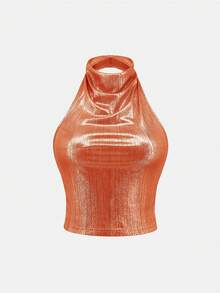 优雅无袖闪亮针织上衣，女式背心，夏季，复活节，女士乡村音乐会，毕业早午餐，亮片/闪亮文艺复兴博览会，橙色 - 橘色 - 查看 2