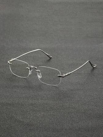 1副无框优雅经典复古流行设计现代简约风格男士透明眼镜，适合返校、日常生活、户外休闲活动、办公阅读、商务时尚配饰