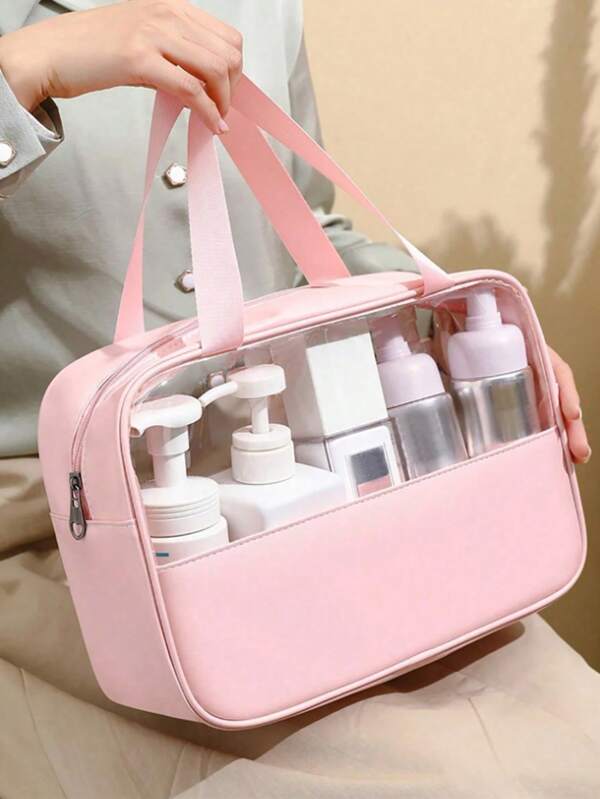 3 pièces/Set Sac de maquillage de voyage d'été, sac de toilette imperméable grande capacité, sac organisateur de cosmétiques multifonctionnel, sac à main, sac de rangement pour produits de soins de la peau de salle de bain, convient pour rouge à lèvres, pinceaux de maquillage, stylos, ombre à paupières, miroir, eye-liner, brillant à lèvres, soins de la peau, brosse à dents, tasse, savon, shampoing, peigne, montre, téléphone, collier, bijoux, produits numériques