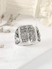 1pc Men's Cross & Jesus Prayer Ring - Antique Silver - View 3