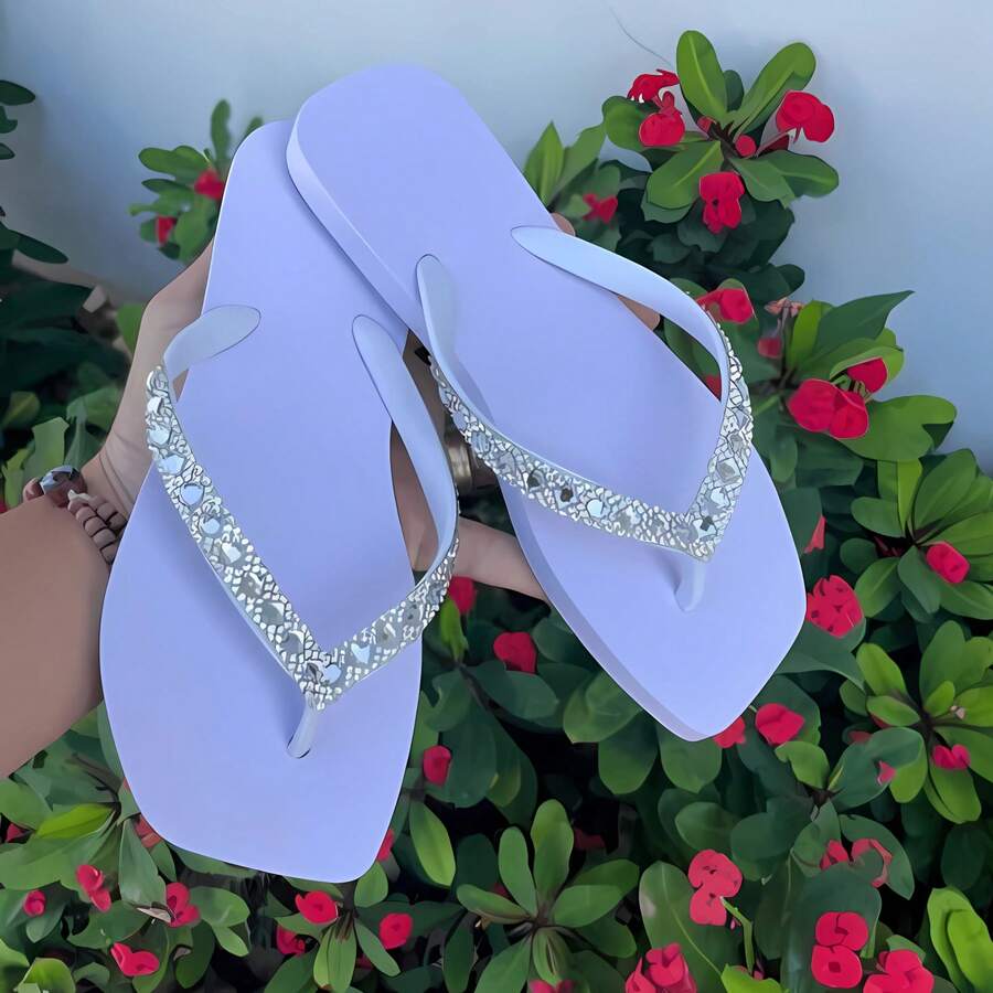 Hav Women's Flip Flops With Shiny Rhinestones On The Strap - Elegance And Comfort For Summer - 白色 - 查看 1