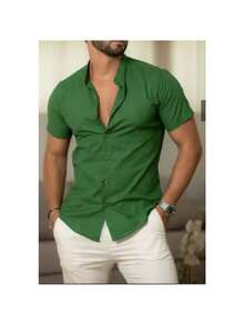 Viscolinho Men's Shirt Short Sleeve - 綠色 - 查看 2