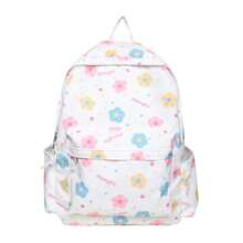 1PC 白色花朵背包，女士单肩包，大容量，可爱卡通图案，内置隔层口袋，适合外出、上学