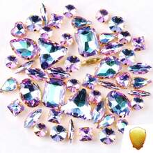 50 件/1 包,银色和金色,彩虹色,混合形状手工缝制水钻玻璃缝制装饰珠平背金属底座带孔宝石闪亮水晶 DIY 配件针线材料缝制石头水钻珠用于装饰衣服、连衣裙、包、鞋子、胸针、耳环、手工艺品 DIY。 - 七彩 多色 - 查看 21