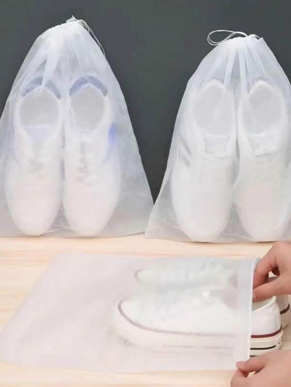 20 pièces/50 pièces Sacs de rangement pour chaussures blancs portables en non-tissé avec cordon de serrage, sacs organisateurs de chaussures résistants à l'humidité et anti-poussière pour le voyage