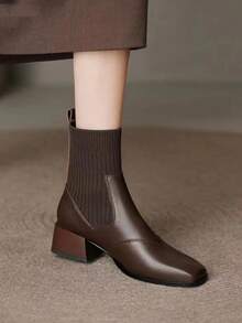 2025 Spring/Autumn New Arrival Elastic Sock Boots, Flat Heel Ankle Boots, British Style, Ankle Boots & Booties, Fall, Winter - Brown - View 5