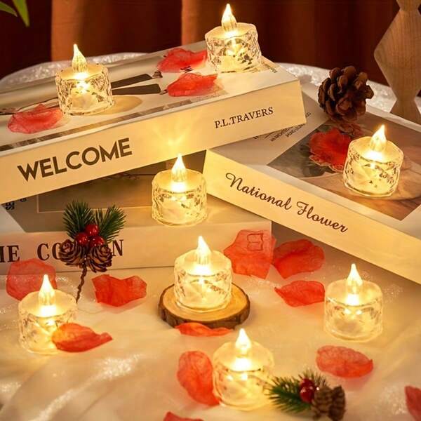 3/12/24pcs Crystal Diamond Shaped LED Candle Light,Battery Powered Flameless Candle Light, LED Decorative Tea Candle Light With Battery,Ideal For Wedding, Dining Table, Festival Decoration,Christmas Halloween Parties Decor Candle Lamp