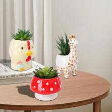 3-Piece Set Small Succulent Plants Cute Animal Ceramic Potted Plants Small Artificial Succulent Plants Office Desk Plants Suitable Home Office Bookshelf Decoration Cow