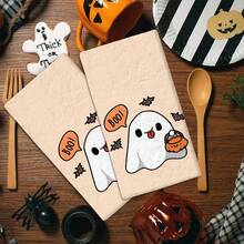 2/4 Pcs Ghost Pattern Printed Dish Towels, Halloween, Super Absorbent Microfiber Modern Towels For Cooking And Baking, Printed Dishcloths, Cleaning Towels, Hand Towels, Tea Towels, Super Soft And Highly Absorbent, Great Gift For Neighbors, Moms, Friends, Birthday, Halloween, Housewarming, Kitchen Decor, Household Essentials