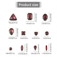 50 piezas/paquete Cristales de Rhinestone dorados para coser, gemas de cristal de metal de formas mixtas para coser - Burdeos - Ver 3