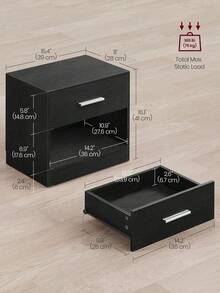 Bedside Tables, Set Of 2, Side Table With Drawer, Handle, Open Compartment, End Table, For Bedroom, Living Room, Classic Black - Black - View 5
