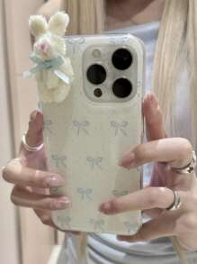 Étui de téléphone doux et mignon en 3D avec nœud papillon, lapin et pois, compatible avec 17 Pro Max, 17 Pro, 17 Air, 14, 16 Pro Max, 15, 13 Pro, 12, 11, 15 Plus. Coque de protection mignonne, cadeau idéal.